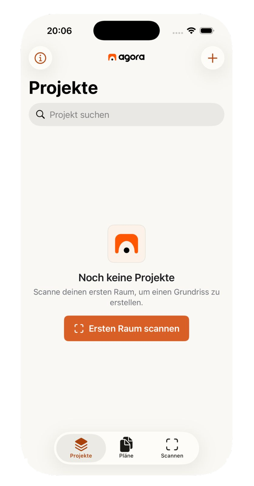 Agora App Screenshot – Projekte-Übersicht